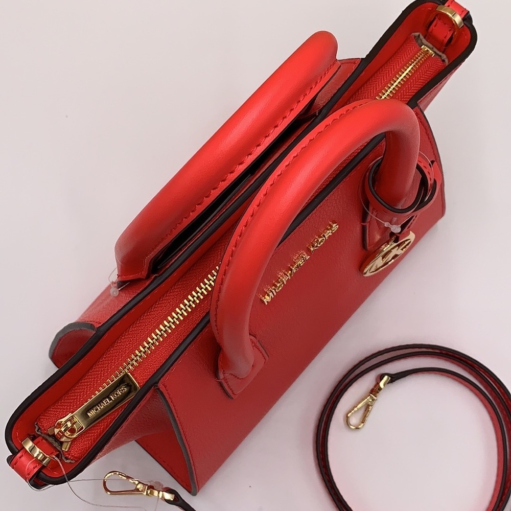 MICHAEL KORS AVRIL SMALL TOP ZIP SATCHEL CORAL RIFF COLOR - Picture 8 of 16